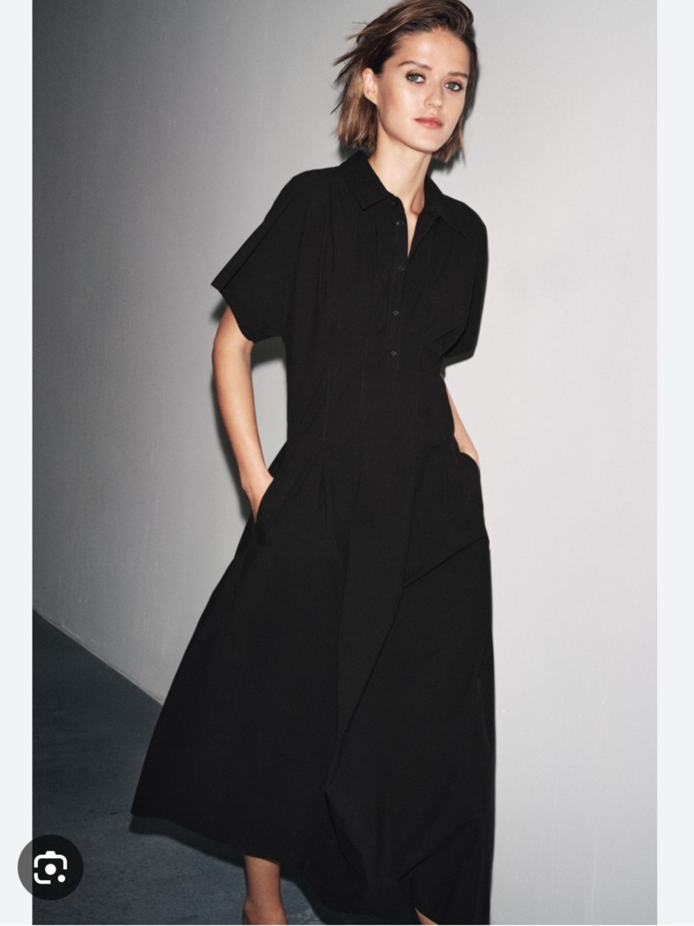 Zara NWT ZW Collection short sleeve poplin dress black 2183/248